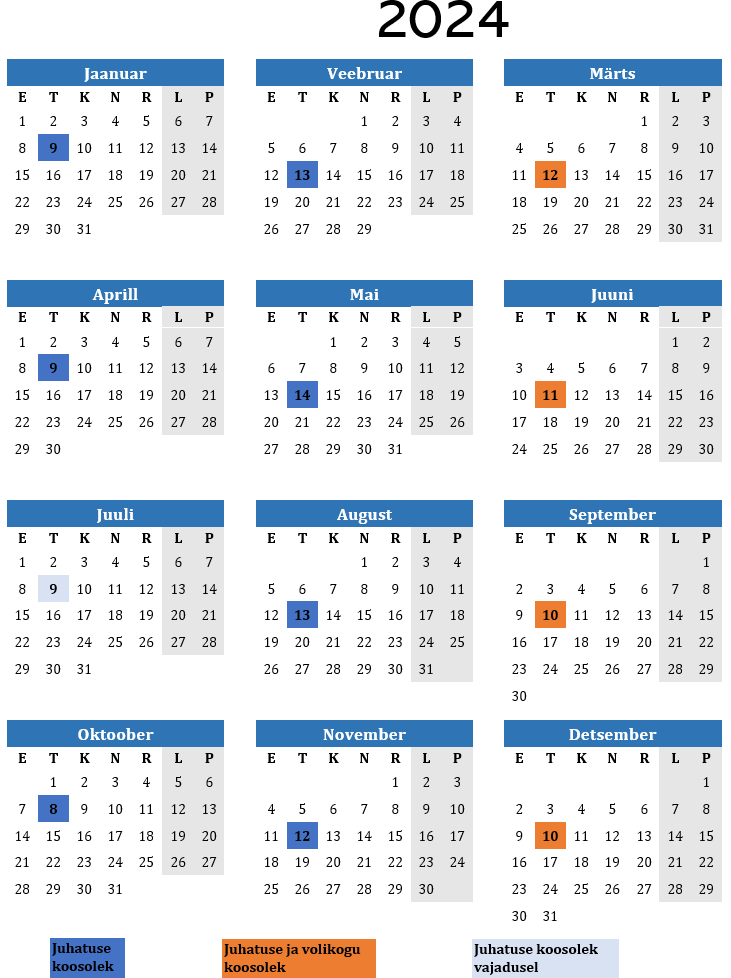 koosolekute ajakava kalender
